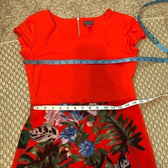 VINCE CAMUTO Maxi Dress Women's Size Small Red Blue Floral Printed-Overlay - Picture 5 of 11